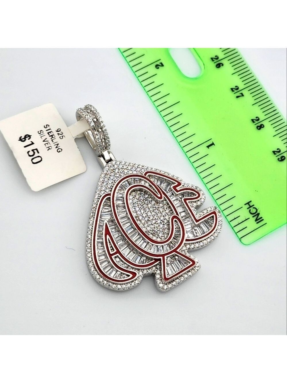 925 Silver ACE Pendent with red enamel and cubic zarconia